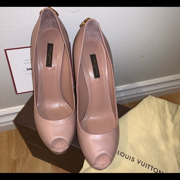 LOUIS VUITTON BEAUTIFUL/FLAWLESS tan Peep Toe Heel - Picture 6 of 6